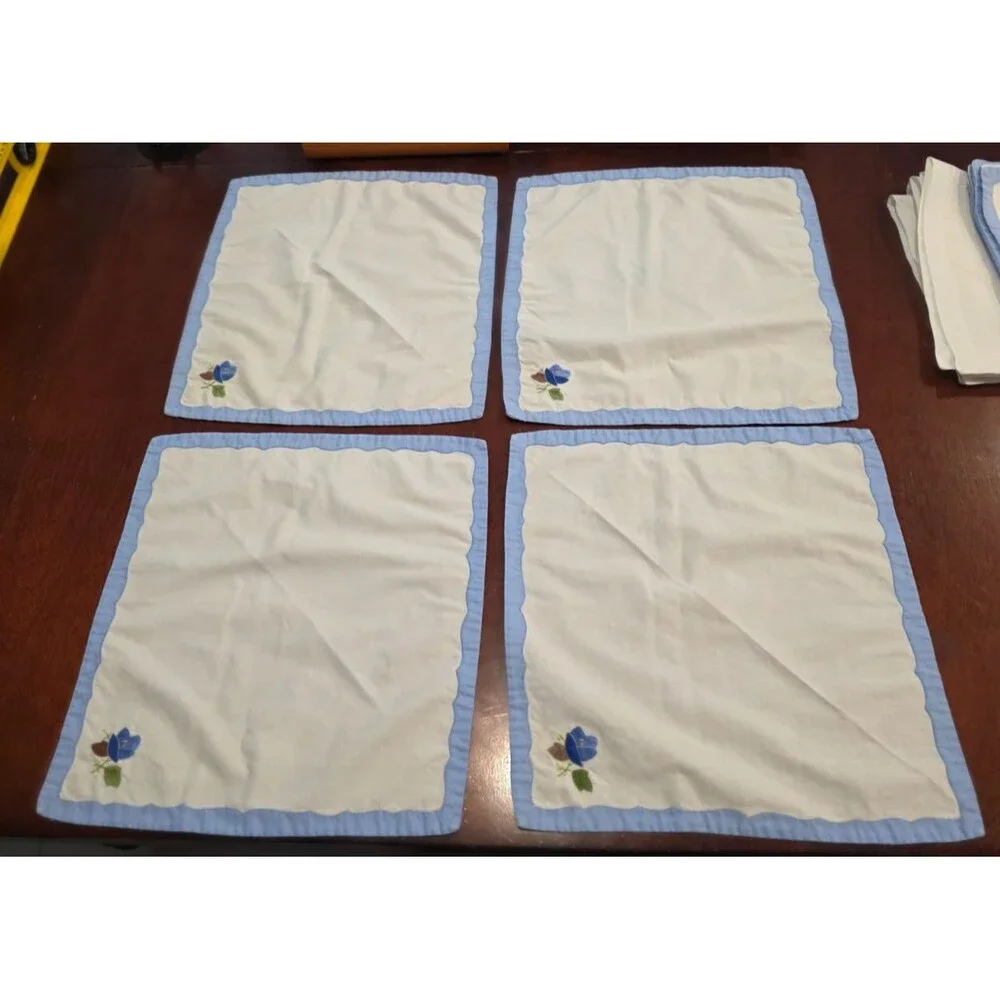 Vintage Floral Applique & Embroidered Placemats w/Napkins Set of 4